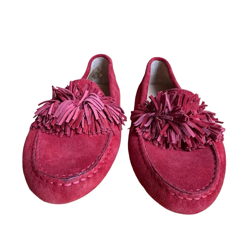 M. Gemi Italy Red Driving Loafers Flats Slip On Suede Leather Shoes 36.5 / 6 .5